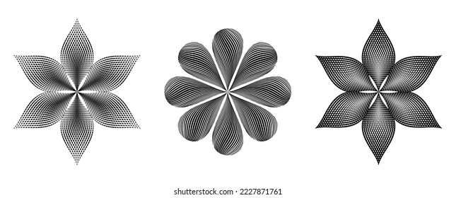 Geometrical gradient line flower shape vector illustration, line petals black and white flower design. Mandala Design with Petals