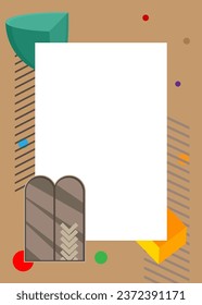 Geometrical graphic retro theme background with place for text. Minimal geometric elements frame. Vintage abstract shapes vector illustration for advertising.