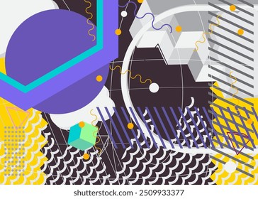 Geometrical graphic retro theme background, cover. Minimal geometric elements poster design. Vintage abstract shapes template for poster banner.