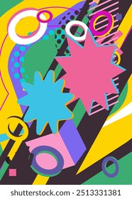 Geometrical graphic retro theme background, cover. Minimal geometric elements poster design. Vintage abstract shapes template for poster banner.