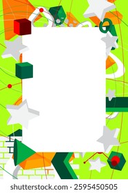 Geometrical graphic retro theme background with place for text. Minimal geometric elements frame. Vintage abstract shapes vector illustration for advertising.