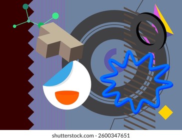 Geometrical graphic retro theme background with place for text. Minimal geometric elements frame. Vintage abstract shapes vector illustration for advertising.