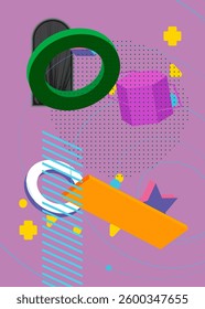 Geometrical graphic retro theme background with place for text. Minimal geometric elements frame. Vintage abstract shapes vector illustration for advertising.