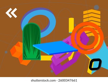 Geometrical graphic retro theme background with place for text. Minimal geometric elements frame. Vintage abstract shapes vector illustration for advertising.