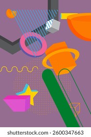 Geometrical graphic retro theme background with place for text. Minimal geometric elements frame. Vintage abstract shapes vector illustration for advertising.