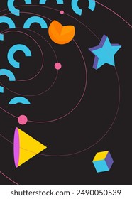 Geometrical graphic retro theme cover. Minimal geometric elements poster design. Vintage abstract shapes template for poster banner.