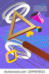 Geometrical graphic retro theme cover. Minimal geometric elements poster design. Vintage abstract shapes template for poster banner.