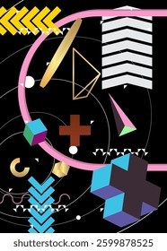 Geometrical graphic retro theme cover. Minimal geometric elements poster design. Vintage abstract shapes template for poster banner.
