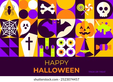 Geometrical Happy Halloween Banner Concept. Vector Illustration of Flat Style. Trick or Treat. Scary Party Concept.
