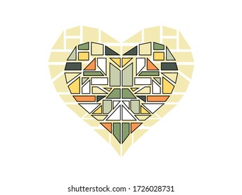 Corazón geométrico hecho de objetos coloridos. Diseño étnico. Arte folclórico