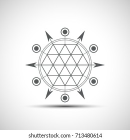 Geometrical hexagonal element. Sacred mysterious sign. Geometrical sign with shadow.