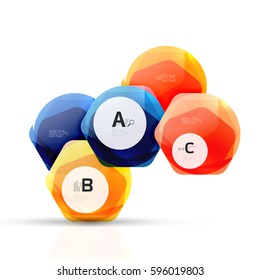 Geometrical hexagons abstract background, glossy shiny square style