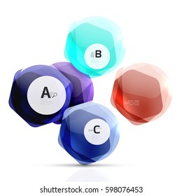 Geometrical hexagons abstract background, glossy shiny square style