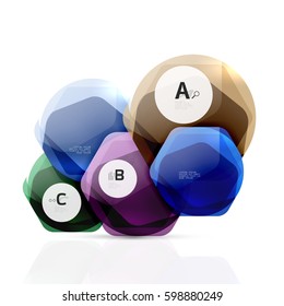 Geometrical hexagons abstract background, glossy shiny square style