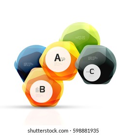 Geometrical hexagons abstract background, glossy shiny square style