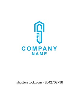 Geometrical house letter S and key logo, icon. Clean design real estate security symbol.