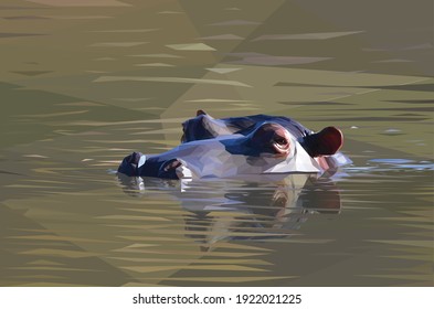 Geometrical illustration of a hippo submerged in water