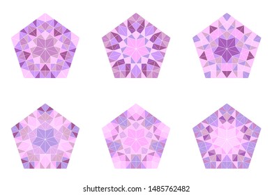 Geometrical isolated tiled mosaic ornament pentagon shape set - abstract polygonal colorful geometric vector graphics from triangles