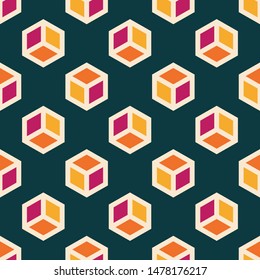 Geometrical isometric cube seamless pattern on Light blue background vector illustration can be used for fabric, background, wallpaper, stationery, packaging and surface pattern design