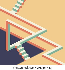 Ilustración isométrica geométrica. Diseño 3d isométrico. Imposible laberinto de hadas. Ilustración del vector EPS10