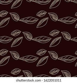 Geometrical leaves seamless pattern onblack background. Simple  leaf background. Abstract foliage wallpaper. Vintage engraved style. Vector illustration