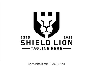 Geometrical Lion Shield logo design template.