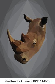 Geometrical, low poly, rhino head on a black background