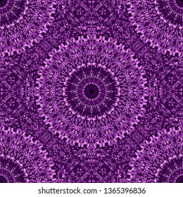 Geometrical mandala flower ornament pattern art - bohemian floral spiritual abstract purple seamless oriental vector background