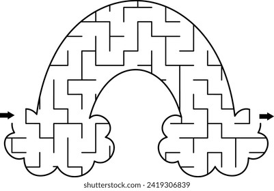 Geometrical maze for kids shaped as rainbow. Fairytale or unicorn themed preschool printable activity. Simple magic or fantasy labyrinth game puzzle
