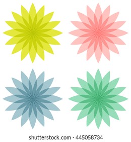 Geometrical mod bright flowers. Vector isolated illustration.