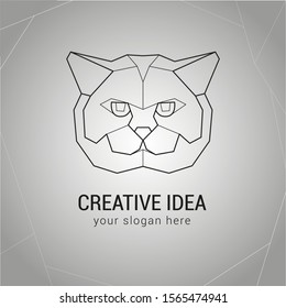 geometrical modern cat logo. Polygonal cat`s head with gradient