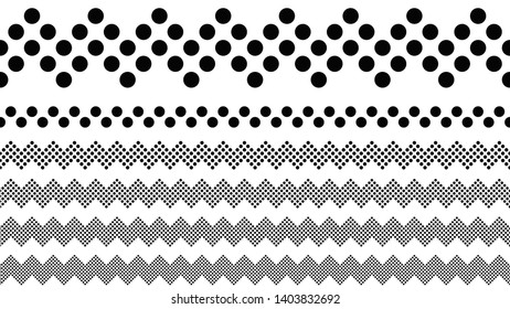 Geometrical monochrome dot pattern page divider line set - black and white vector design elements