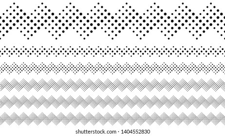 Geometrical monochrome dotted pattern page break set - abstract black and white vector graphic design elements from dots