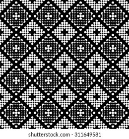 The geometrical monochrome pattern, square, dot, rhomb, seamless vector background.