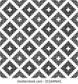 The geometrical monochrome pattern, square, dot, rhomb, seamless vector background.