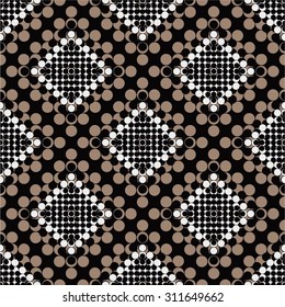 The geometrical monochrome pattern, square, dot, rhomb, seamless vector background.