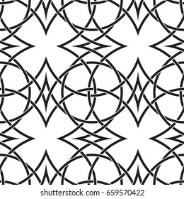 Geometrical, monochrome seamless pattern. Gothic style. Vintage element. Wall-paper for the press. Thin line. Vector illustration.
