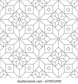 Geometrical, monochrome seamless pattern. A symmetric element from three figures. Wall-paper for the press. Simple linear style. Vector illustration.