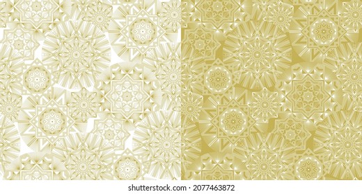 Geometrical monochrome Xmas snowflakes vector seamless pattern. Abstract winter stars wallpaper. Golden Christmas creative ornament on white background. Winter texture.
