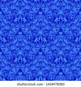 Geometrical mosaic floral pattern background - abstract seamless blue gradient polygonal vector illustration