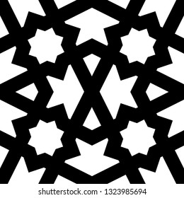 Geometrical motif. Kites, stars, arrows background. Figures backdrop. Geometric ornament. Grid wallpaper. Digital paper, textile print, web design, abstract. Seamless pattern. Vector artwork.