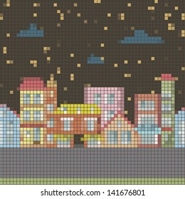 geometrical night seamless Vector cartoon town