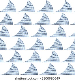 Geometrical ocean waves from small blue drops on a white background. Vector seamless pattern