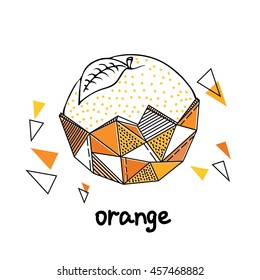 Geometrical orange fruit with green 
leaf. Vector logo orange.