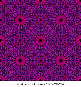 Geometrical oriental seamless mosaic kaleidoscope petal pattern background - abstract purple vector graphic design