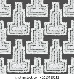 Geometrical ornament. Embroidery threads.
Vector seamless pattern for design of fabric and wrapping paper.