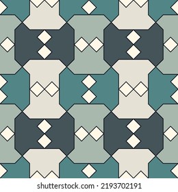 Geometrical ornament. Seamless pattern. Abstract backdrop. Figures wallpaper. Geometric background. Ethnic motif. Mosaic ornate. Digital paper. Textile print. Web design. Vector artwork.