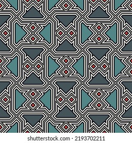 Geometrical ornament. Seamless pattern. Abstract backdrop. Figures wallpaper. Geometric background. Ethnic motif. Mosaic ornate. Digital paper. Textile print. Web design. Vector art work.