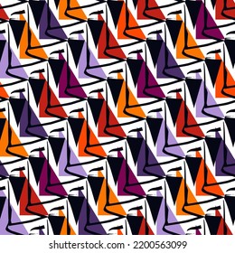 Geometrical ornament. Seamless pattern. Abstract backdrop. Triangles wallpaper. Geometric background. Ethnic motif. Mosaic ornate. Digital paper. Textile print. Web design. Vector artwork