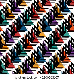 Geometrical ornament. Seamless pattern. Abstract backdrop. Triangles wallpaper. Geometric background. Ethnic motif. Mosaic ornate. Digital paper. Textile print. Web design. Vector art work.